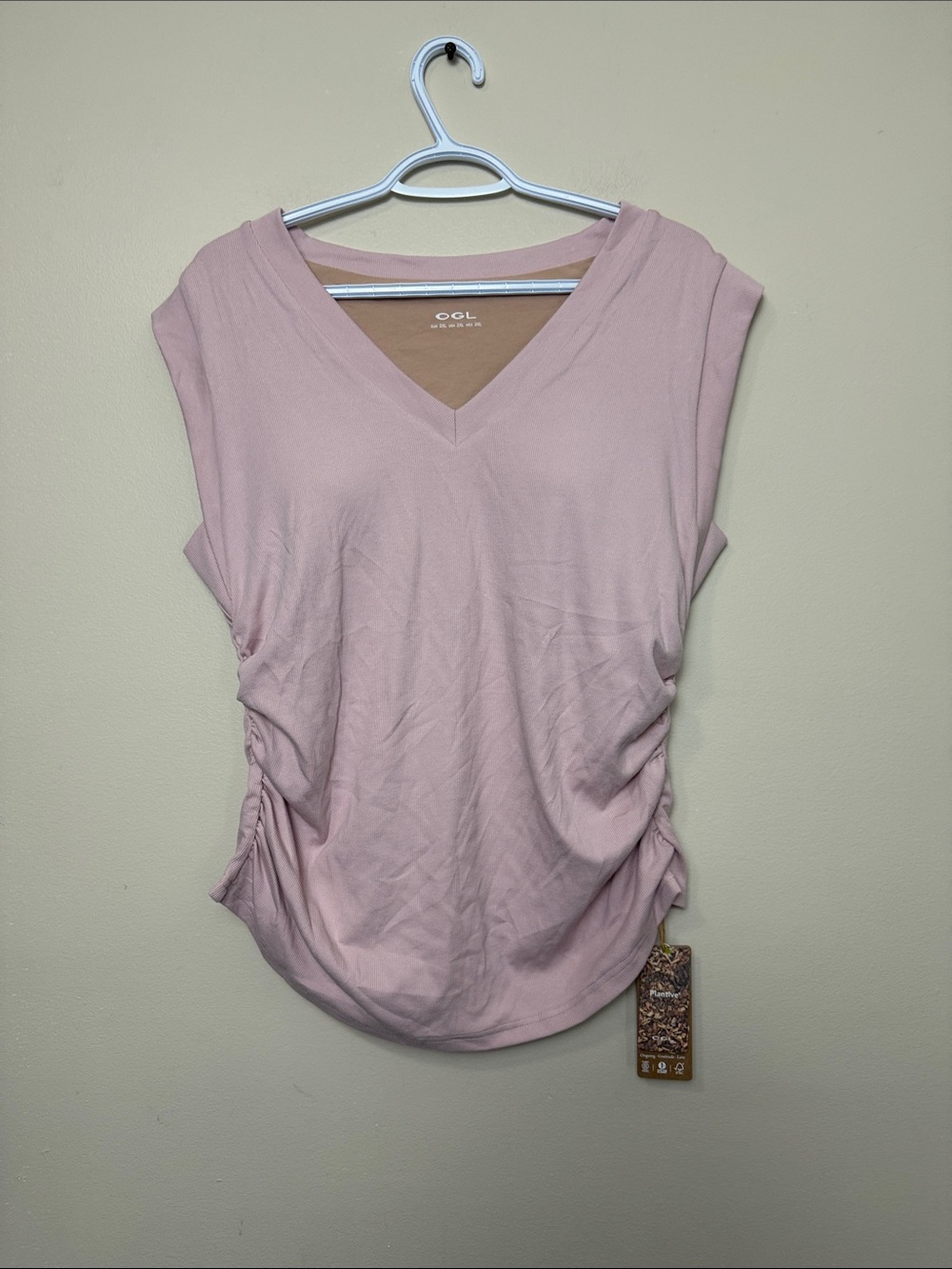 OGL Dusty Pink V-Neck Ruched Tank Top built in bra size 2XL